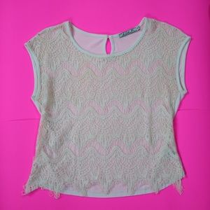 Chloe K ivory embroidered sheer crop top